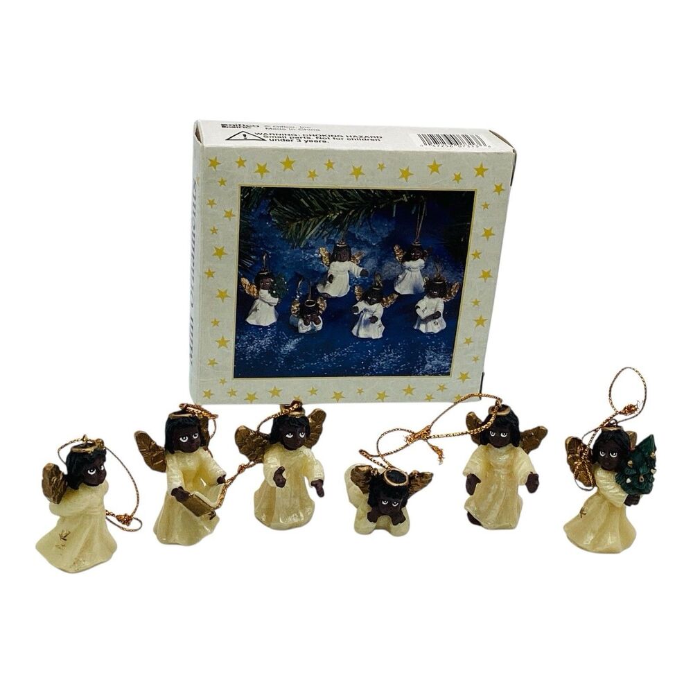 Six Heavenly Angels Mini Ornaments Resin African American 1.5in